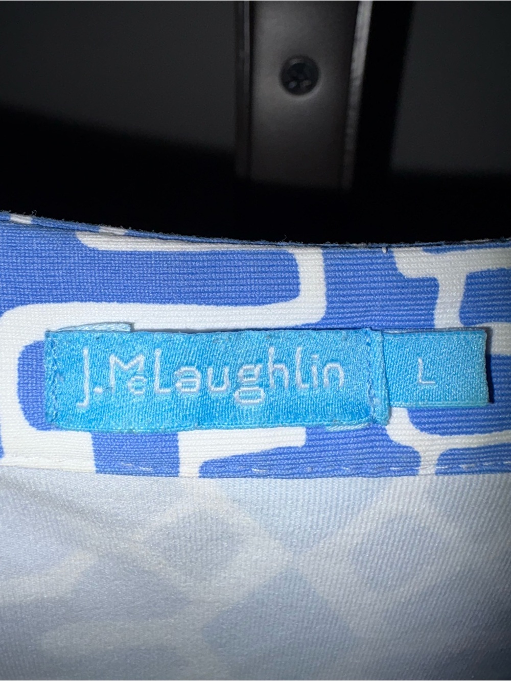 J. McLaughlin Catalina Cloth Tunic Top Size Large Blue White Geometric Coastal - Picture 2 of 12